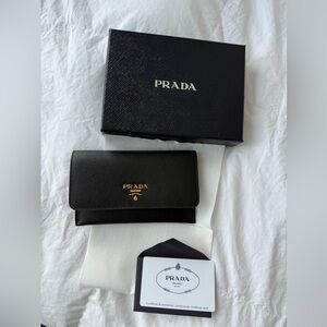 NWT Prada Saffiano Black Wallet / Passport Holder with Box and Authenticity Card